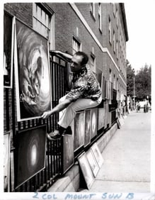 1966 Photography Man Hangs Paintings Open Air Gallery 1960s Greenwich Village