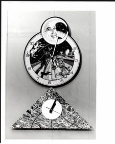 Vintage Photo Pair of Clocks Hey Diddle Diddle & Abstra