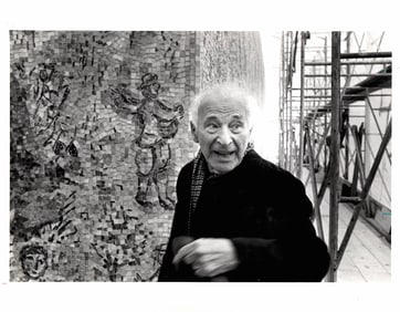 1973 Photo Marc Chagall Works on Mosaic Mural -The Four