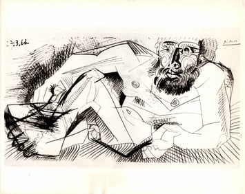 1969 Photography of Pablo Picasso Pencil Drawing.
