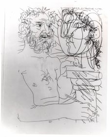 1969 Photography of Pablo Picasso Pencil Drawing.