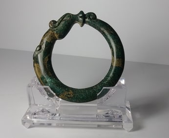 Antique Natural Jade Carved Dragon Bangle