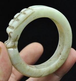 Old Natural Jade Hand-Carved Ring