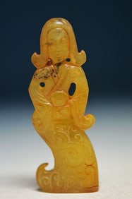 Antique Natural Carved Jade Lady Statue - Pendant