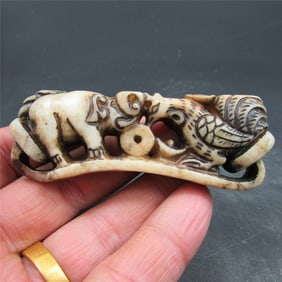 Antique Rare Chinese Carved Natural Jade Elephant - Coc