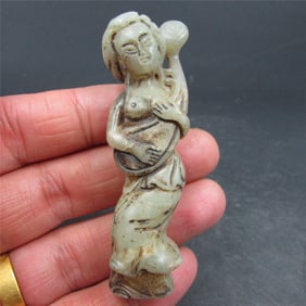 Antique Chinese Carved Natural Jade Beauty