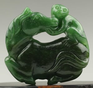 Antique Natural Jade Hand-Carved Jade Statue Horse & Mo