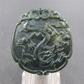 Hand Carved Jade Jadeite Dragon Medallion