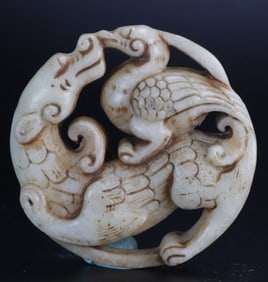 Antique Natural Jade Hand-Carved Beast & Bird Statue