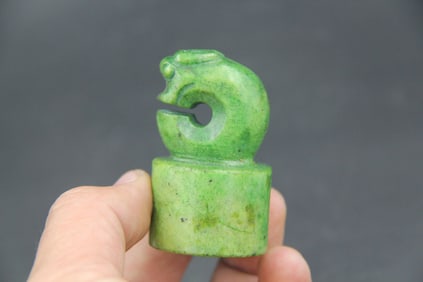 Hand-Carved Jade Dragon Head Seal.