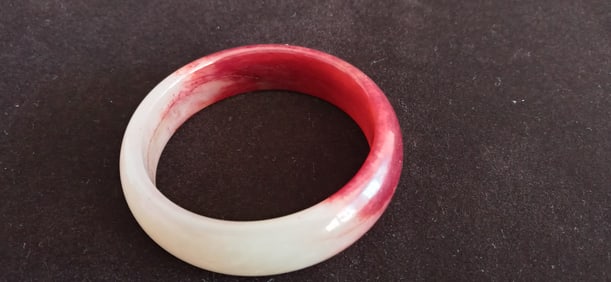 Old Natural Jade Red Blood Carved Bangle Bracelet.