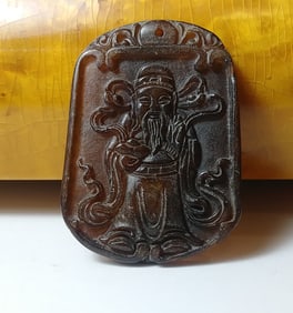 Antique Natural Jade Carved Wise Man Medallion Pendant