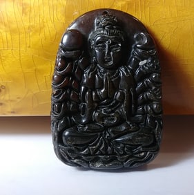 Antique Natural Jade Carved Buddha Praying Pendant