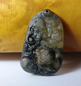 Antique Natural Jade Carved Lucky Monkey Pendant