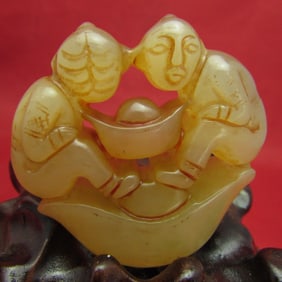 Antique Natural Hand Carved Jade Double children send m