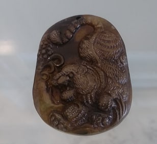 Antique Natural Carved Jade Dragon Pendant