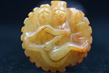 Antique Natural Hand Carved Jade Monkey pendant