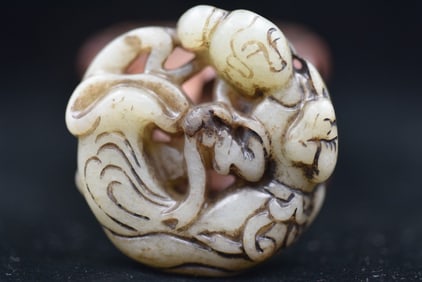 Antique Master Hand Carved Jade Medallion