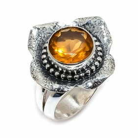 Citrine Gemstone Handmade 925 Sterling Silver Ring Size