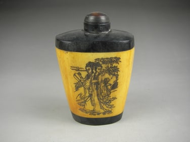 Rare Antique Chinese Hand-Carved OX Bone Bottle