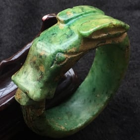 Rare Antique Jade Hand Carved Figural Bracelet