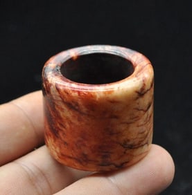 Old Red Blood Natural Jade Hand-Carved Ring
