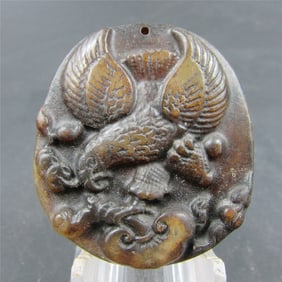 Antique Chinese Carved Natural Jade Eagle Pendant