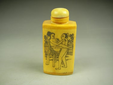 Rare Antique Chinese Hand-Carved OX Bone Bottle