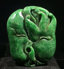 Antique Green Jade Hand-Carved Flower Necklace Pendant