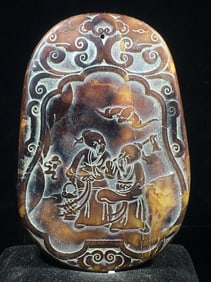 Antique Jade Hand-Carved Elderly Man Zigang Pendant