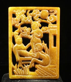 Old Jade Hand-Carved Man-Woman- Sex Necklace Pendant