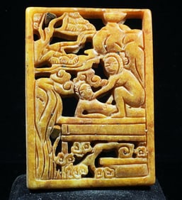 Old Jade Hand-Carved Man-Woman- Sex Necklace Pendant