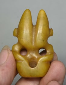 Old Jade Hand-Carved Hongshan God Helios Necklace Pend