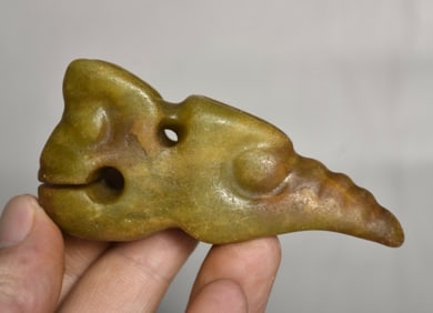 Old Jade Hand-Carved Hongshan God Helios Necklace Pend