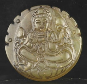 Chinese Old Natural Jade Hand-Carved Statue Buddha Pendant
