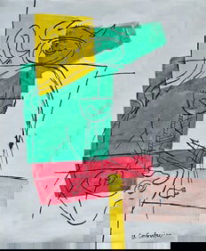 Vintage Abstract Painting Signed- Le Corbusier, Modern Art