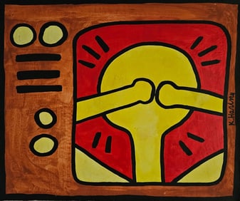 Vintage Abstract Painting on Canvas Signed K. Haring, Modern Old 20th Century Art