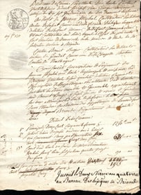 Antique Handwritten 1800s Notarized French Document Watermarket, French Republic Stamp