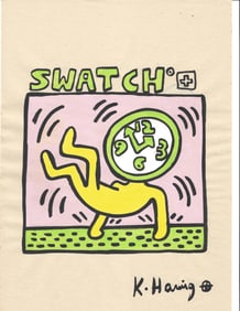 Signed Keith Haring Mixed Media on Paper Pop Art