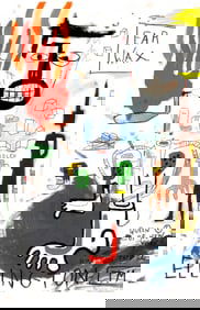 Jean-Michel Basquiat Expressionism Hand Painting Drawing on Cardboard