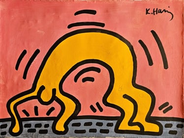 Abstract Painting on Canvas Signed  Haring