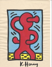 Signed Keith Haring Mixed Media on Paper Pop Art