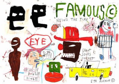 Jean Michel Basquiat "FAMOUS" Expressionism Painting on Paper