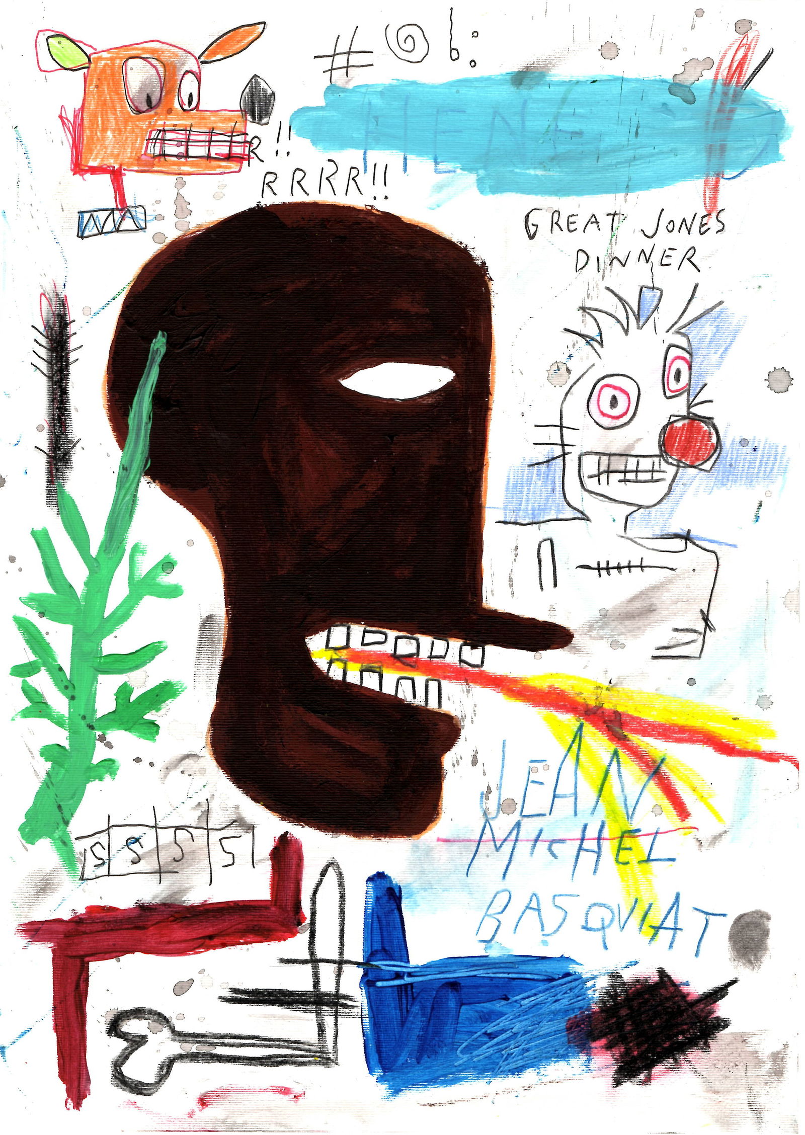 Jean Michel Basquiat "DINNER" Expressionism Painting on Paper (1 of 2)