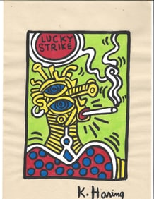 Signed Keith Haring Mixed Media on Paper Pop Art