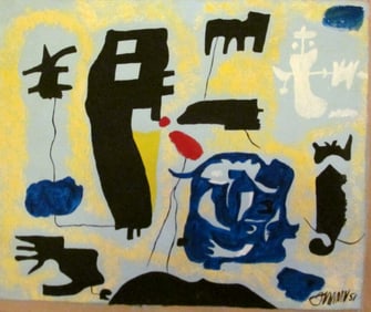 Abstract Painting on Canvas Signed  Willi Baumeister Modern Art Painting