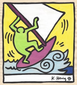 Signed Keith Haring Mixed Media on Paper. On verso