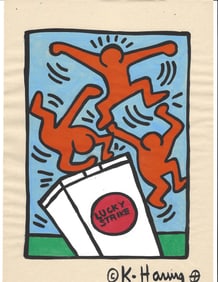 Signed Keith Haring Mixed Media on Paper Pop Art