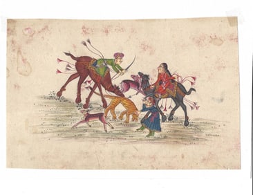 Persian Maharajah Hunting Illuminate Painting