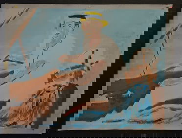 Signed Manet Abstract Painting On Canvas (Boating)